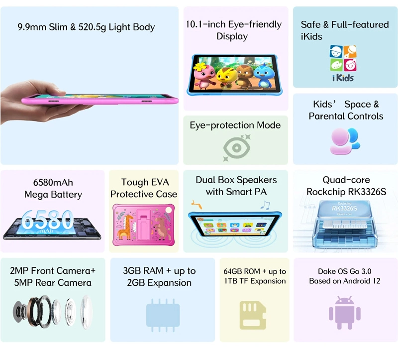BLACKVIEW tablet Tab A7 Kids, 10.1", 3/64GB, Android 12, 6580mAh, μπλε