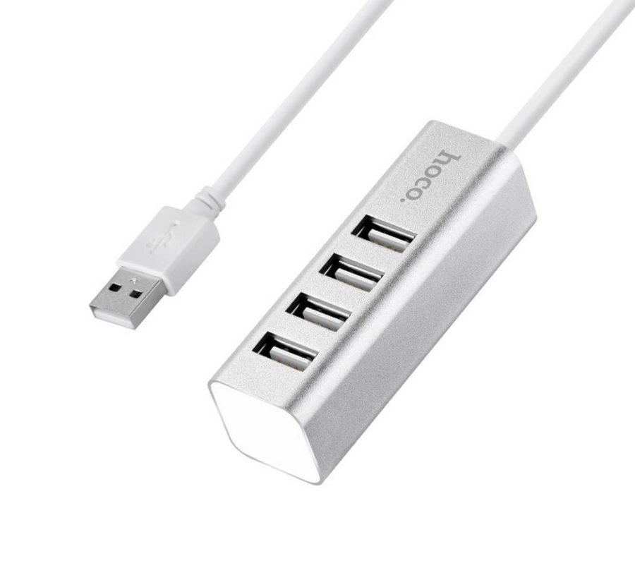 USB 2.0 Hub Hoco HB1 4 Θέσεων (Ασημί)