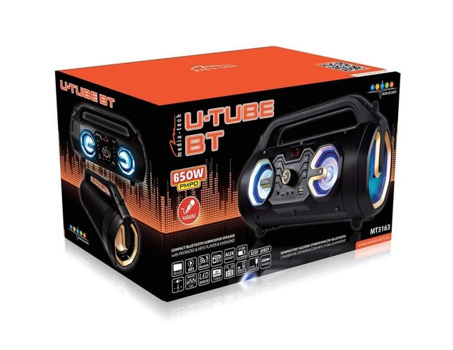 Φορητό Ηχείο Bluetooth Media-Tech U-TUBE BT MT3163 650W, FM radio, Micro SD Card, AUX, MP3, USB Μαύρο