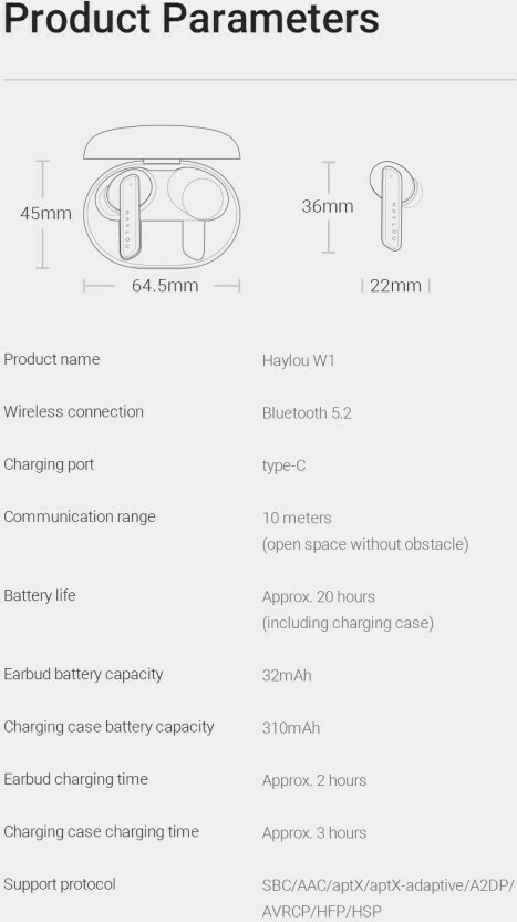 HAYLOU W1 BLUE – BLUETOOTH TWS IN-EAR EARBUDS QUALCOMM 3040 AAC/SBC/APTX 2MIC ENC IPX4 WATERPROOF