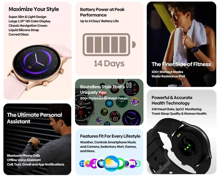 ZEBLAZE smartwatch Btalk 2 Lite, heart rate, 1.39 IPS, IP68, μαύρο