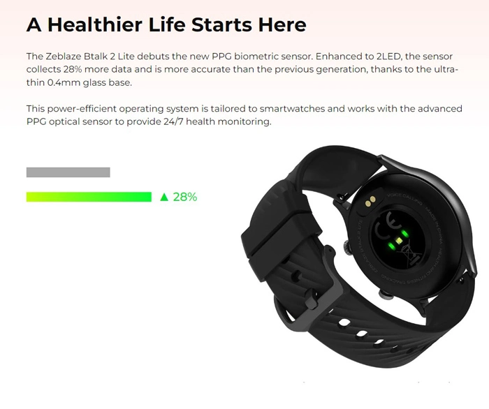 ZEBLAZE smartwatch Btalk 2 Lite, heart rate, 1.39 IPS, IP68, μαύρο
