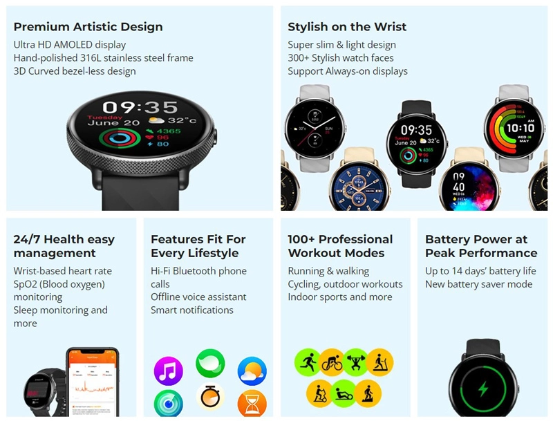 ZEBLAZE smartwatch GTR 3 Pro, heart rate, 1.43 AMOLED, IP68, μαύρο