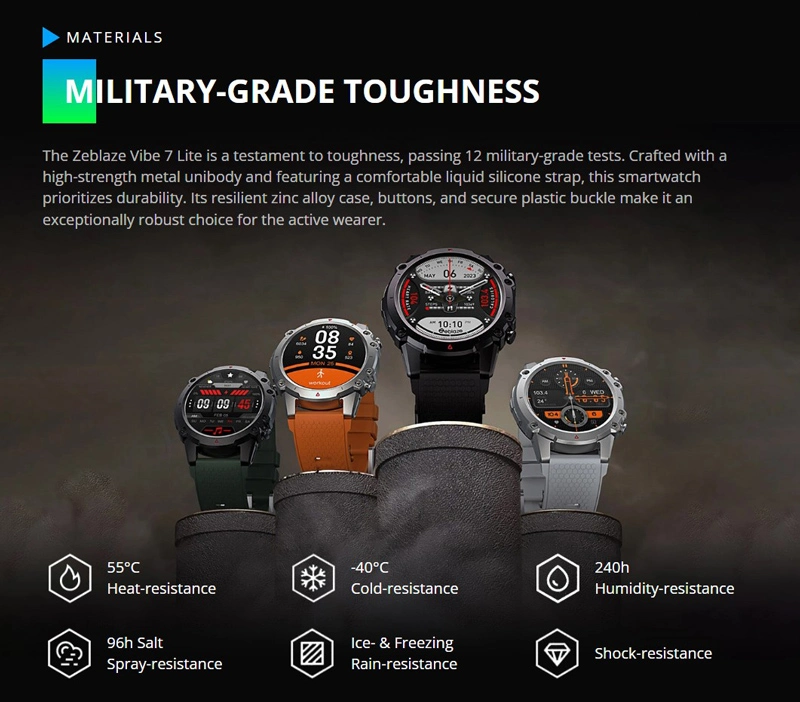 ZEBLAZE smartwatch Vibe 7 Lite, heart rate, 1.47 IPS, 3ATM IP69K, μαύρο
