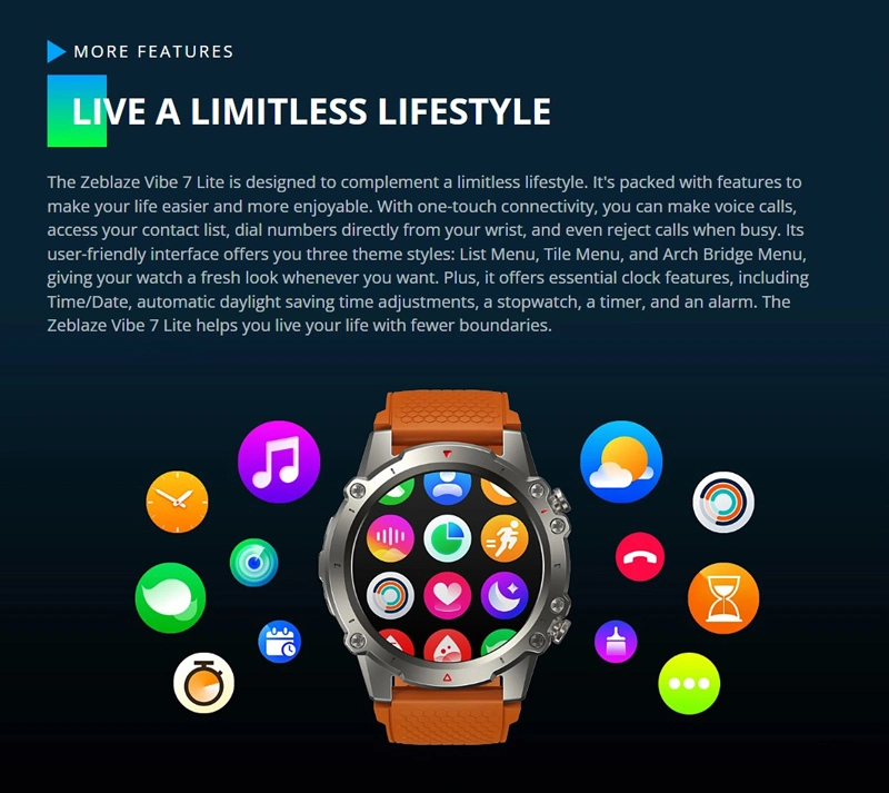 ZEBLAZE smartwatch Vibe 7 Lite, heart rate, 1.47 IPS, 3ATM IP69K, μαύρο