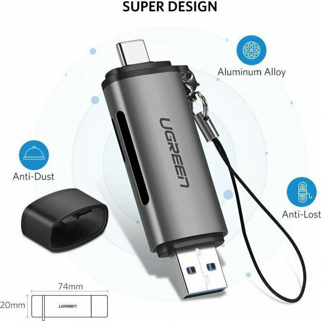 Card Reader UGREEN CM185 TYPE-C/USB 3.0 Gray 50706