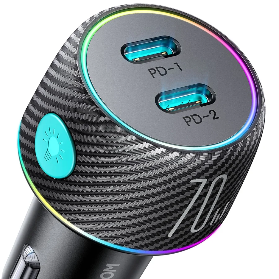 Joyroom JR-CCN02 USB C 70W Car Charger with LED Backlight - Black