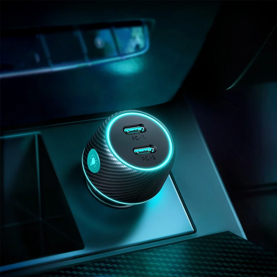 Joyroom JR-CCN02 USB C 70W Car Charger with LED Backlight - Black