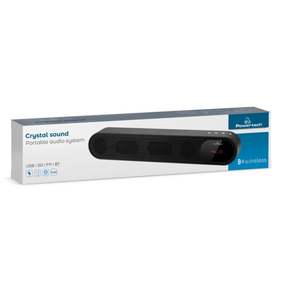 POWERTECH soundbar PT-986, 10W RMS, TWS, FM, 1200mAh, μαύρο
