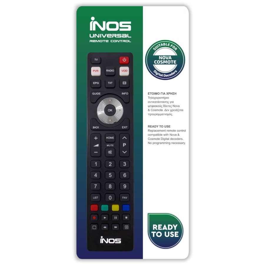 iNOS Remote Control for Nova (Besides GSH-2970) & Cosmote TV Devices Ready-to-Use (050101-0097)