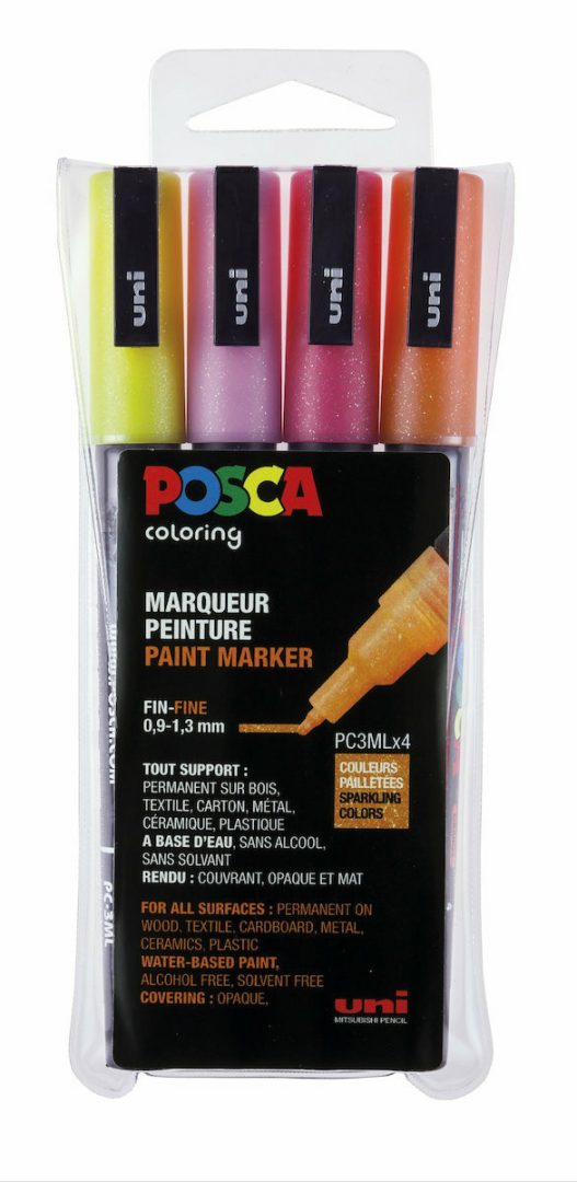 Uni-Ball Μαρκαδόροι Posca PC3M Fine Tip Pen - Glitter pink, 4 pc /Arts and Crafts /Multi