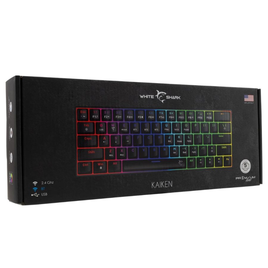 White Shark Kaiken Wireless/BT/TYPE-C Mechanical Keyboard, με διακόπτες Red Switch US BLACK