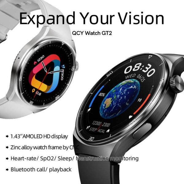 QCY Watch GT S3 Gray – 1,43″ HD AMOLED touch 466×466 60Hz Always On Call BT Smart Watch IPX8 14day