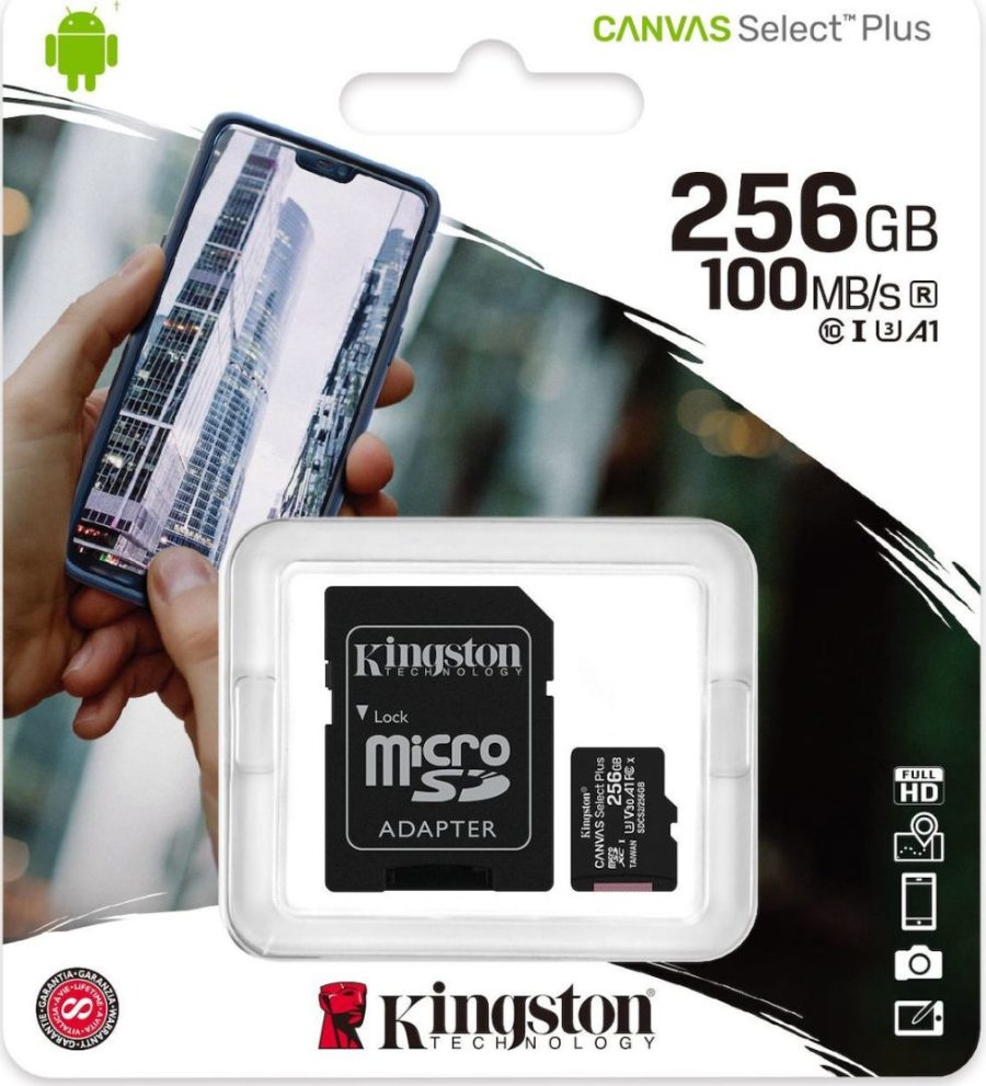 Kingston Micro Secure Digital 256GB microSDXC Canvas Select Plus 80R CL10 UHS-I Card + SD Adapter (SDCS2/256GB) (KINSDCS2/256GB)