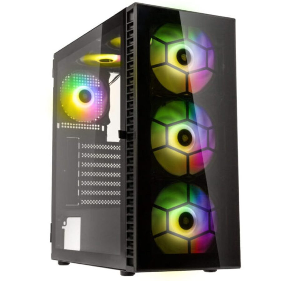 Kolink Observatory HF Glass ARGB Midi Tower Case – Black (with 6 ARGB fans – 3x140mm & 3x120mm)