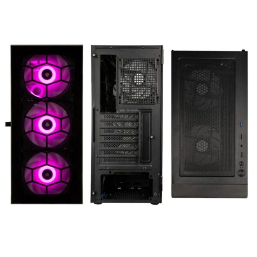 Kolink Observatory HF Glass ARGB Midi Tower Case – Black (with 6 ARGB fans – 3x140mm & 3x120mm)