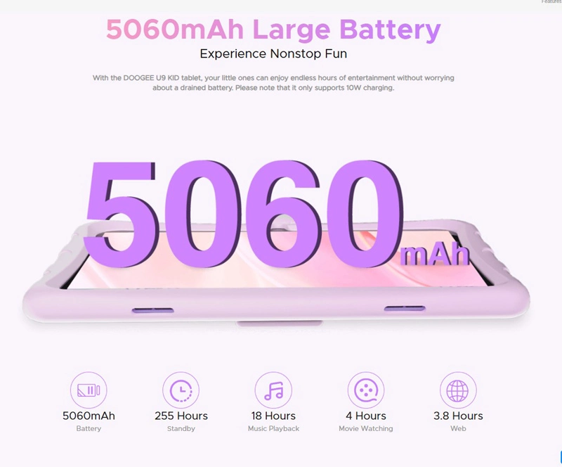 DOOGEE tablet U9 KID, 10.1", 3/64GB, Android 13, 5060mAh, μωβ και Δωρο Παιδικη Θηκη
