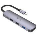 Hoco HB27 Type-C HUB , HDMI + USB3.0 + USB2.0*2 + PD , Metal Gray