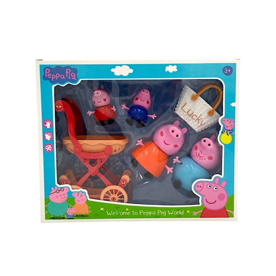 Παιχνίδι Μινιατούρα Peppa Pig Οικογένεια , Καρότσι και Τσάντα "Lucky" (552-3)