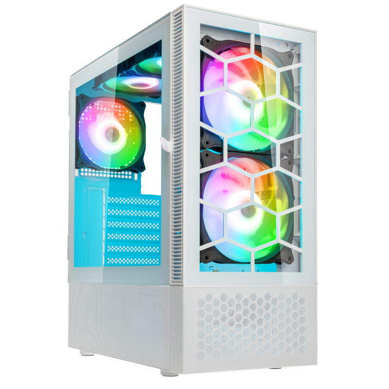 Kolink Observatory MX Glass ARGB Midi Tower Case – White (with 5 ARGB fans – 2x140mm & 3x120mm)