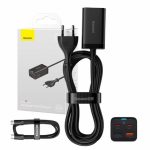 Baseus Φορτιστης GaN3 Pro με 4 υποδοχες, (2xType-C, 2xUSB), 65W (Μαύρο)
