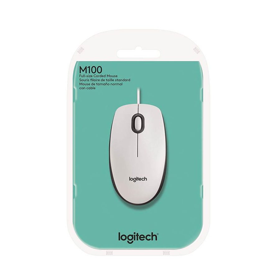 Logitech M100 Optical Mouse (White, Wired) (910-005004)
