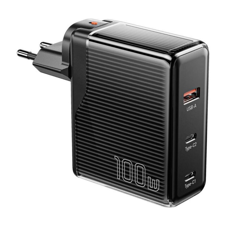Essager Φορτιστης Wall charger, Essager GaN, USB-A, USB-C 100W (black)