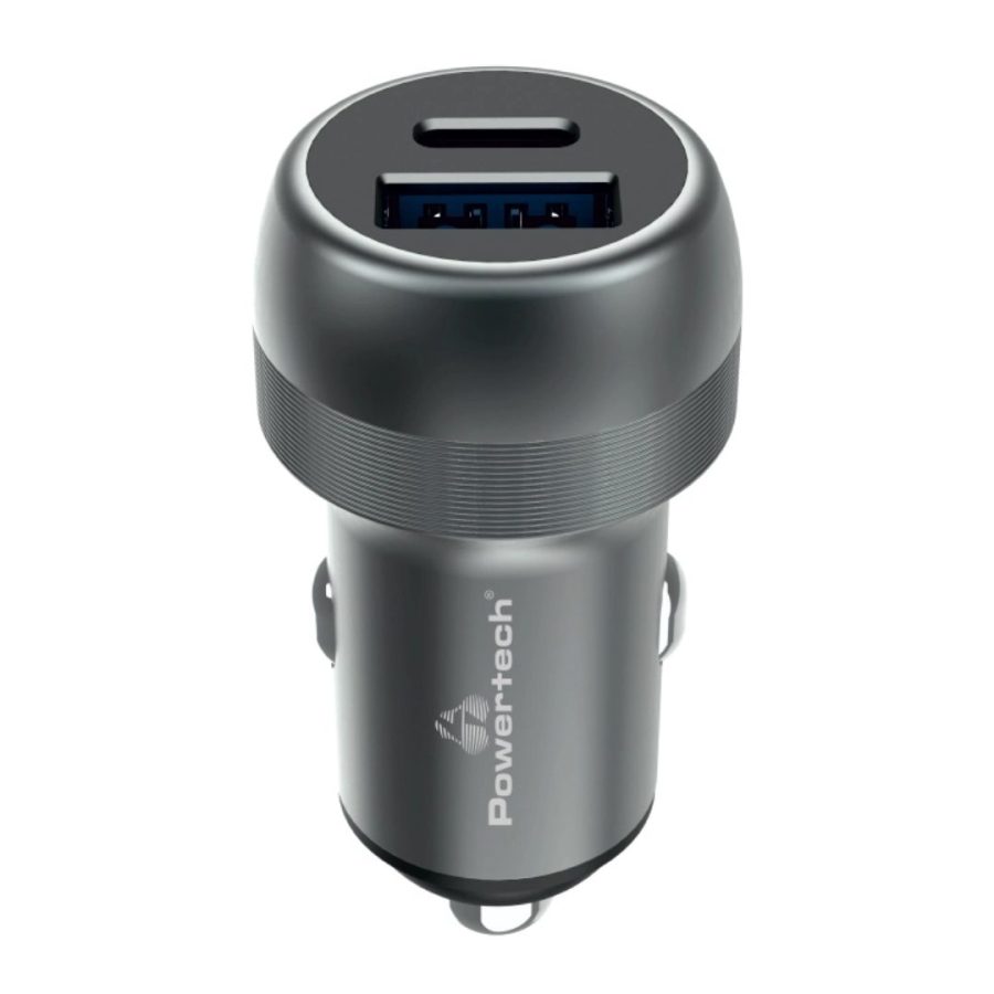 POWERTECH φορτιστης αυτοκινητου PT-1148, USB και USB-C, 89W PD & QC, γκρι
