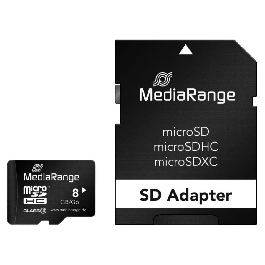 MediaRange Micro SDHC Class 10 With SD Adaptor 8 GB (High Capacity) (MR957)