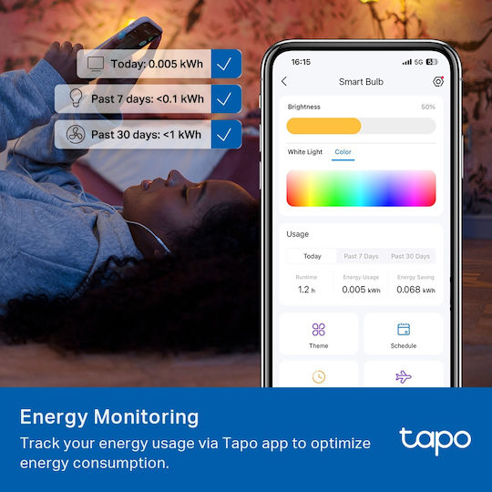 TPLink Smart WiFi Light Bulb, Multicolor LED 8.6W για Ντουί E27 RGBW 1055lm (TAPO L535E)