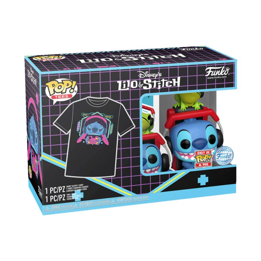Funko Pop! & Tee (Adult): Lilo and Stitch - Gamer Stitch with Frog Vinyl Figure and T-Shirt (Large)
