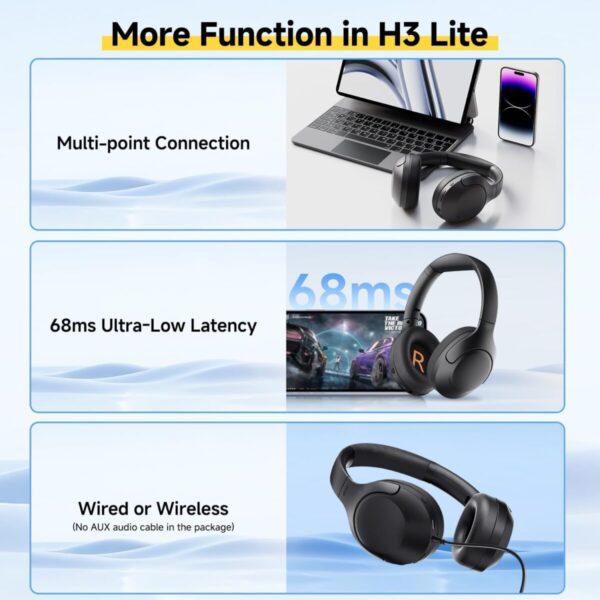 QCY H3 Lite Headset Black – ANC Noise Canceling 40mm drivers 68ms latency – 60h battery