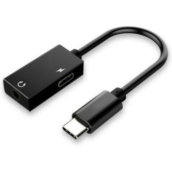 POWERTECH αντάπτορας USB-C σε USB-C & 3.5mm CAB-UC053, μαύρος (Ηχος και Φορτιση)
