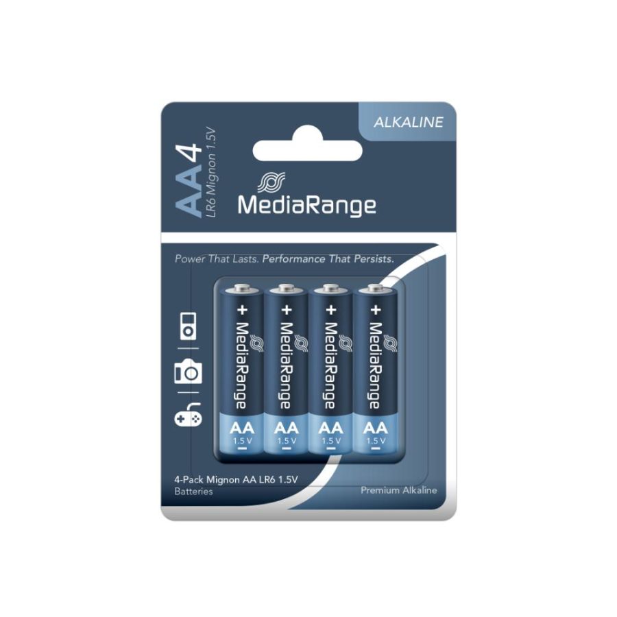 MediaRange Premium Alkaline Batteries Mignon AA|LR6|1.5V Pack 4 (MRBAT104)