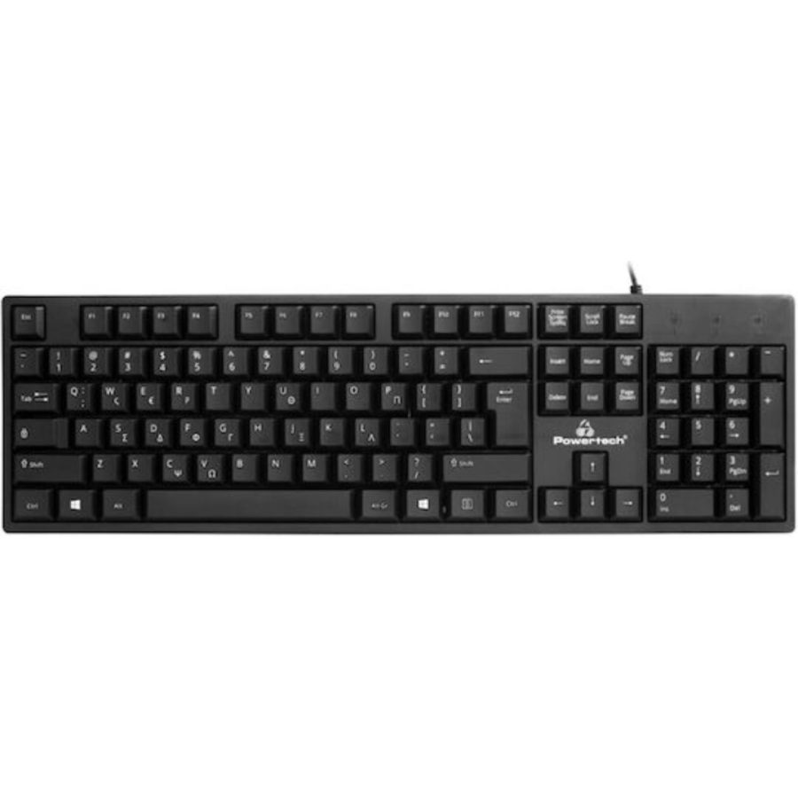 POWERTECH πληκτρολόγιο PT-1074, ενσύρματο, EN/GR, μαύρο