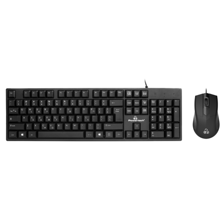 POWERTECH set ποντίκι & πληκτρολόγιο PT-1075, ενσύρματο, 1000DPI, μαύρο