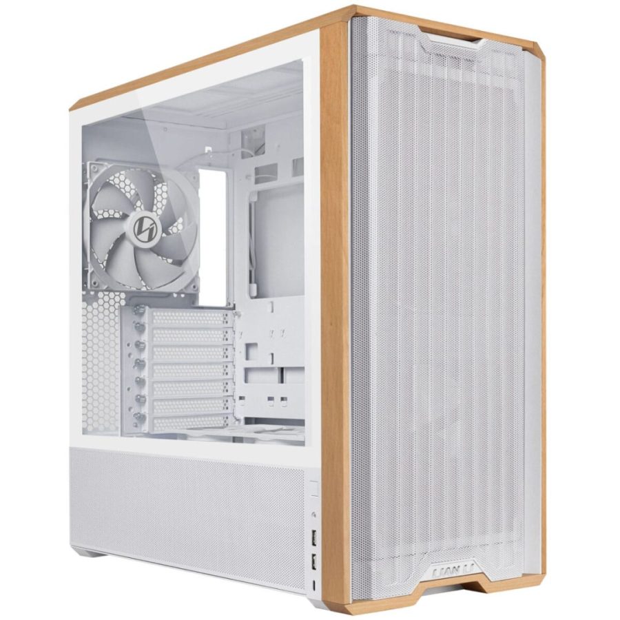 Lian Li LANCOOL 217 White – Wood Accent – ATX PC Case (5 FANS) 2 x 170mm, 1 x 140mm & 2 x 120mm PWM