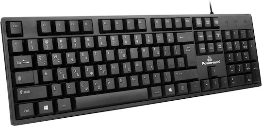 POWERTECH πληκτρολόγιο PT-1074, ενσύρματο, EN/GR, μαύρο