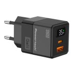 POWERTECH φορτιστής τοίχου PT-1499 με οθόνη,2 Θυρες USB/USB-C, 35W, GaN, μαύρος