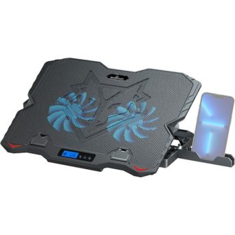 POWERTECH βάση & ψύξη laptop PT-1346, έως 15.6", 2x 125mm LED fan, μαύρη