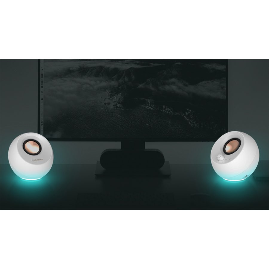Creative SPEAKERS Pebble Pro με RGB Φωτισμό με Bluetooth και Καλωδιο 20W (GR) White