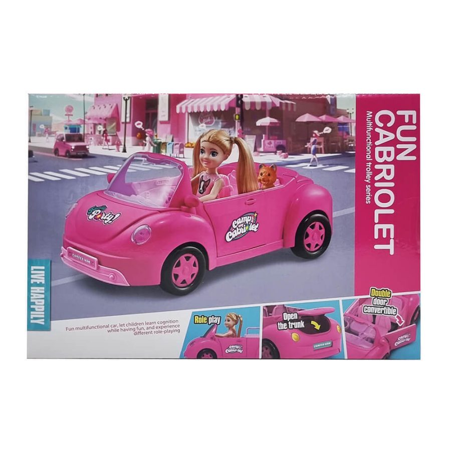 Fun Cabriolet – ροζ καμπριολέ αυτοκίνητο παιχνιδιού με κούκλα και αξεσουάρ πικνίκ για παιδιά 3+