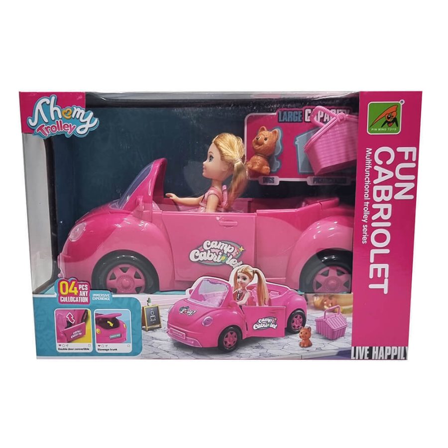 Fun Cabriolet – ροζ καμπριολέ αυτοκίνητο παιχνιδιού με κούκλα και αξεσουάρ πικνίκ για παιδιά 3+