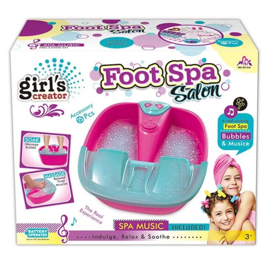 Girl’s Creator Foot Spa Salon – παιδικό foot spa με μπουρμπουλήθρες, μουσική και 15 αξεσουάρ για παιχνίδι ομορφιάς, ηλικίες 3+