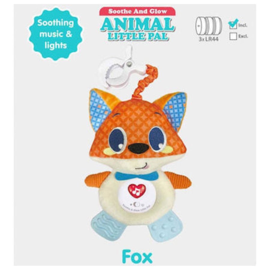Sunlike Baby Animal Little Pal – λούτρινη αλεπού με φως, μουσική και κρεμαστό κλιπ για βρέφη 6 μηνών+