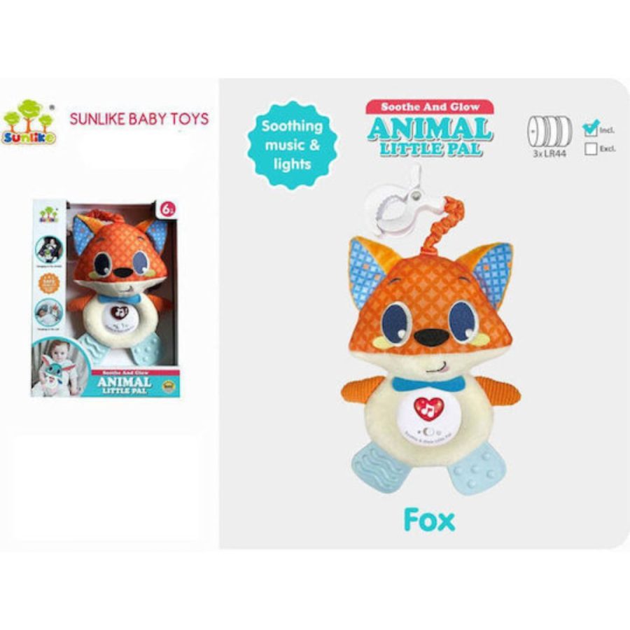 Sunlike Baby Animal Little Pal – λούτρινη αλεπού με φως, μουσική και κρεμαστό κλιπ για βρέφη 6 μηνών+