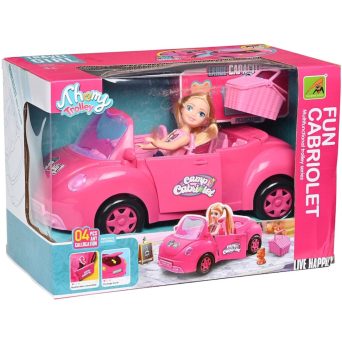 Fun Cabriolet – ροζ καμπριολέ αυτοκίνητο παιχνιδιού με κούκλα και αξεσουάρ πικνίκ για παιδιά 3+
