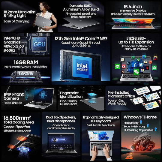 Blackview AceBook 8 – 15.6" | Intel® N97 | 16GB RAM | 512GB SSD | Windows 11 Home