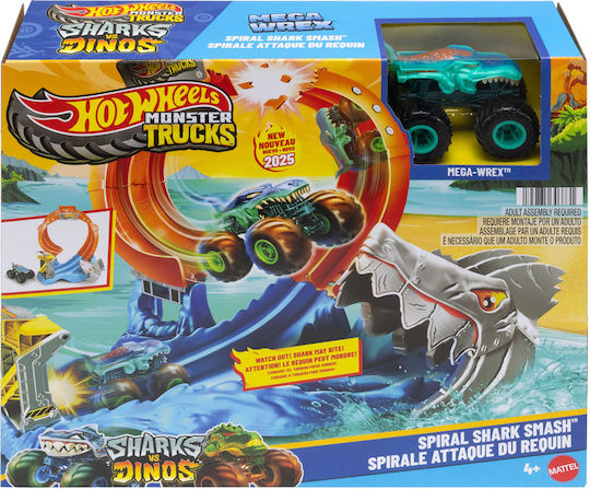 Mattel Hot Wheels Monster Trucks: Sharks VS Dinos - Spiral Shark Smash Playset (JFR08)