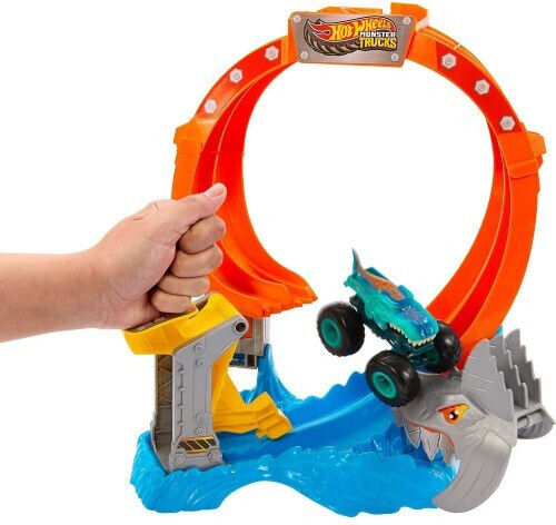 Mattel Hot Wheels Monster Trucks: Sharks VS Dinos - Spiral Shark Smash Playset (JFR08)
